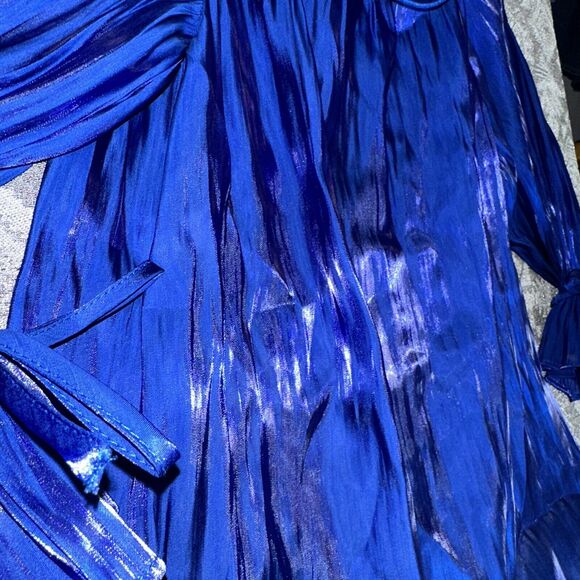 Cato Women’s Royal Blue Shimmer Ruffle Blouse Small NWT - Picture 5 of 10